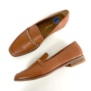 Gloria Vanderbilt Womens Brown Leather Chain Block Heel Slip On Loafer Size 7.5